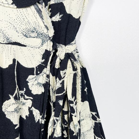 Free People XSmall XS Black Cream Floral French Quarter Printed Mini Dress Wrap - Picture 7 of 13